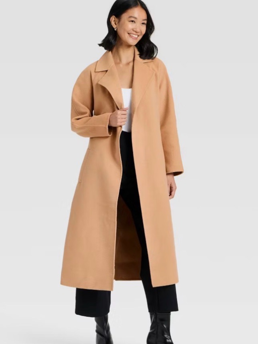 NWT • A NEW DAY • Double Face Belted Wrap Coat Classic Belted Camel Coat - Picture 2 of 11